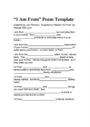 English Worksheet: Where Im From template 