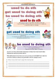 English Worksheet: GRAMMAR REVISION - used to, get used to, be used to