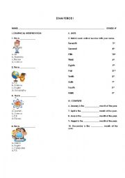 English Worksheet: School subject, ordinal numebrs and the time