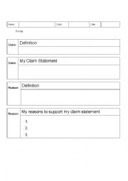 English Worksheet: Graphic Organizer for Claim-Reasons