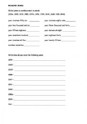 English Worksheet: Reading years