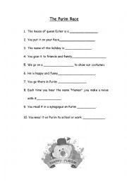 English Worksheet: The Purim Race