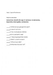 English Worksheet: Type of Sentences