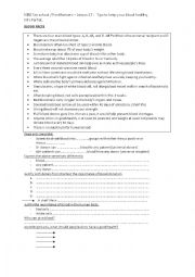 English Worksheet: FIRST FORM health matters