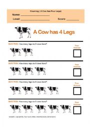 English Worksheet: Counting (A Cow has 4 Legs)