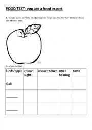 English Worksheet: Food Test Apples