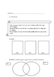 English Worksheet: Colours, animals and adjectives.