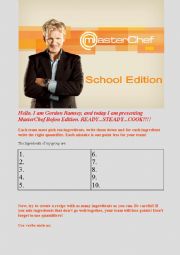 English Worksheet: Food, Countable and Uncountable, Recipes: Masterchef School Edition