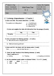 English Worksheet: mid-term test 2