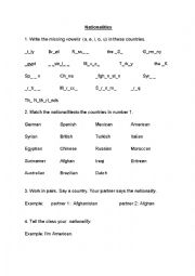 English Worksheet: Nationalities