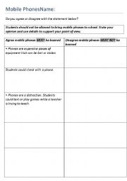 English Worksheet: Persausive text template scaffold