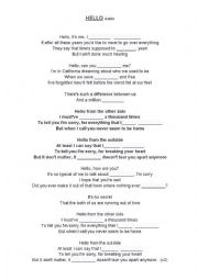 English Worksheet: Song Hello by adele