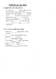 English Worksheet: articles