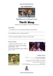 English Worksheet: The Rising Wasabi Worksheets - Macklemore and Ryan Lewis Thrift Shop Music Video