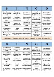 English Worksheet: Advice & Suggestions Bingo