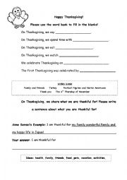 English Worksheet: Happy Thanksgiving!