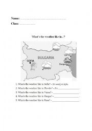English Worksheet: Whats the weather like in...?