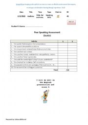 English Worksheet: Peer Speaking assessment