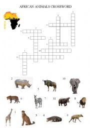 African Animals Crossword with key