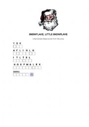 English Worksheet: Scrambled X-mas song words (Little Snowflake, with lyrics)