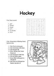 Hockey Word Search and Coloring-by-instructions