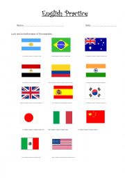 English Worksheet: English Practice. Countries