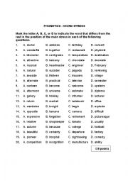English Worksheet: Phonetics - Word Stress 2