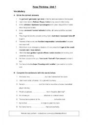 English Worksheet: keep thinking worksheet unit 1