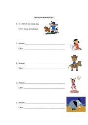 English Worksheet: What pet do they have?