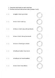Draw the clock times and match to the activities