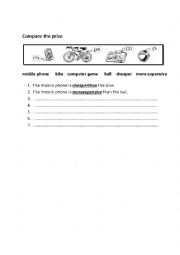 English Worksheet: Compare the prize