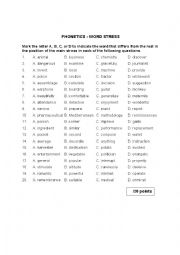 English Worksheet: Phonetics - Word Stress 3