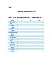 worksheet for -s pronunciation