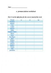 English Worksheet: worksheet for -s pronunciation