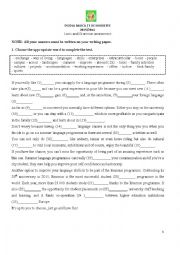 English Worksheet: Lexic and Grammar Evaluation on the Topic Youth, Mobility and Languages