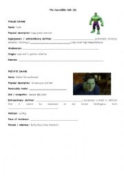 English Worksheet: 1 of 2 The Incredible Hulk (Student A)
