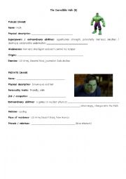 English Worksheet: 2 of 2 The Incredible Hulk (Student B)