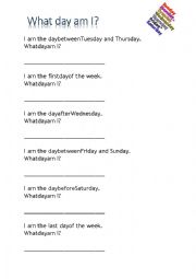 English Worksheet: What day am I?