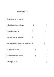 English Worksheet: Who am I?