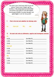 English Worksheet: VERBS: be, have got, like, can
