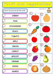 English Worksheet: fruit and vegetable matching