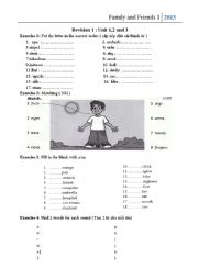 English Worksheet: Revision 1 Unit 1 2 and 3