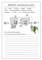 English Worksheet: PREPOSITIONS - words showing position and direction