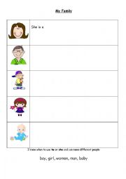 English Worksheet: People, he or she