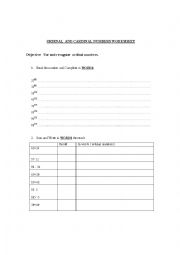 English Worksheet: ordinal and cardinal numbers worksheet 