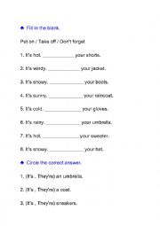 English Worksheet: Put on your clothes