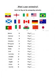 English Worksheet: Nationality matching and game