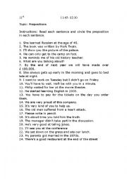 English Worksheet: PREPOSITIONS