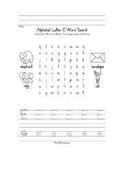English Worksheet: Alphabet letter E word search
