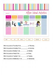 English Worksheet: after school activities